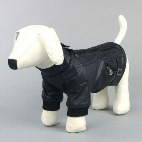 pet clothes,5 sizes available - Black/Brown Leather dog coat Jacket zipper design13.